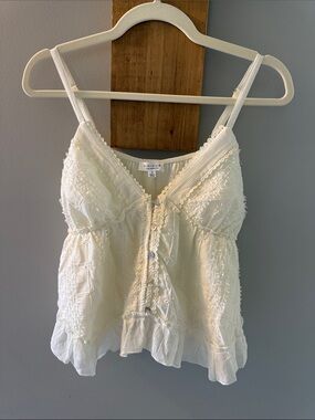 Kirious LA Cream Eyelet Button-Front Ruffle Cami, NWTs